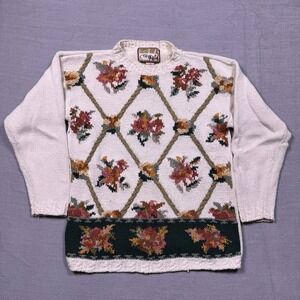 Crystal Kobe Vintage Floral Knit Sweater L/G Ramie‎ Cotton Cable Knit